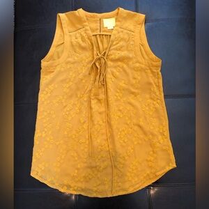 Maeve Anthropologie Mustard Yellow Embroidered Lace Up Tank Top Size 6 EUC!
